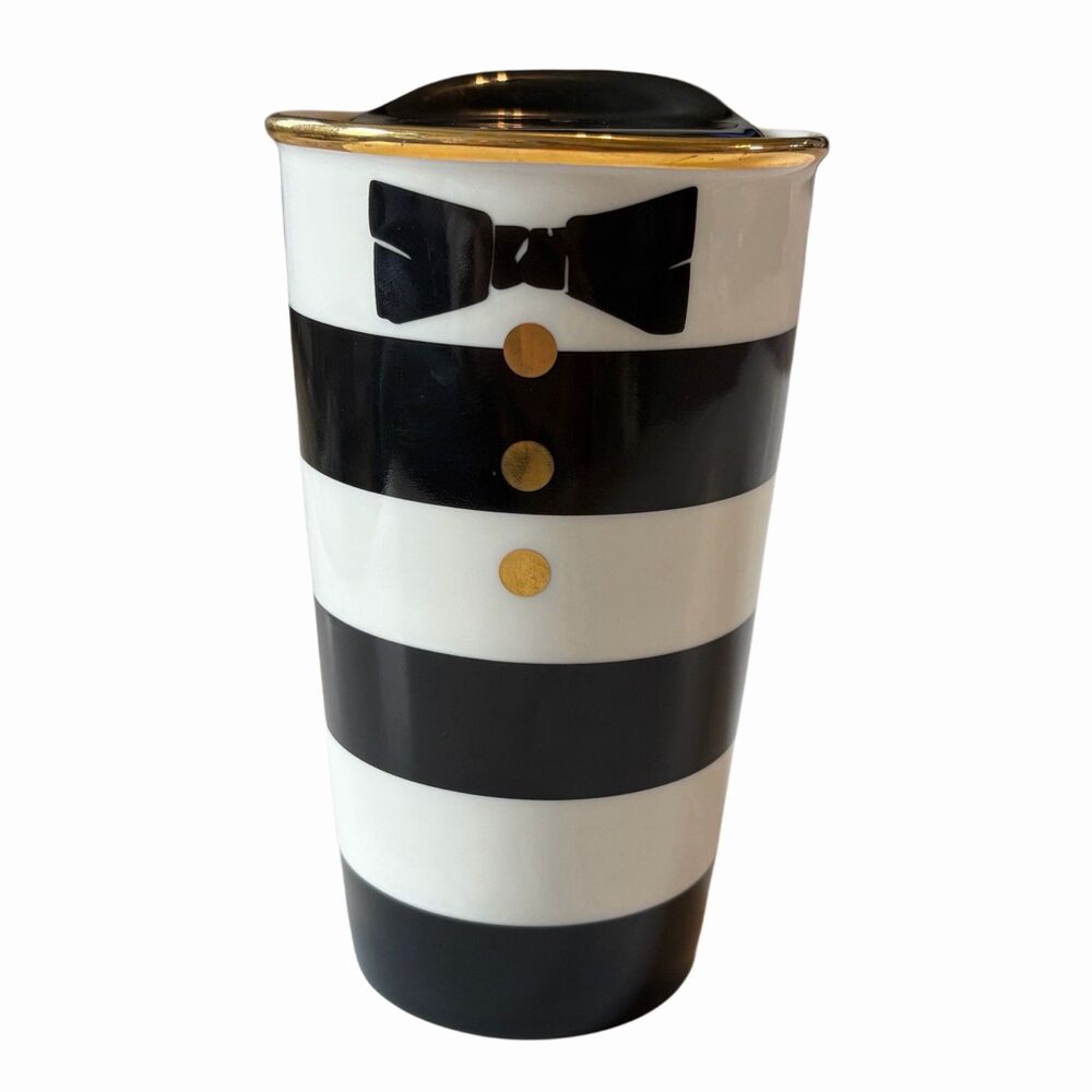 Starbucks Tuxedo Ceramic Tumbler Alice & Olivia Stacey Bendet 12 oz 2013 W/Lid